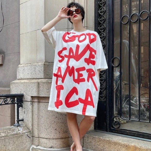 R13 **VERY RARE** "God Save America" Oversized Dress w/Pockets S M L Political - Picture 3 of 6